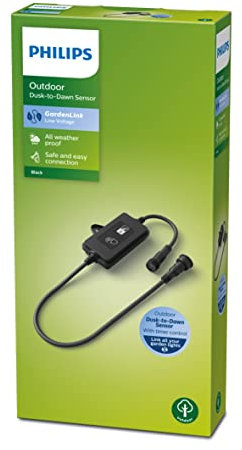 PHILIPS GardenLink Niedervolt Dämmerungssensor mit Timer, wasserfester Lichtsensor für smarte Beleuchtung, Gartenzubehör für die Außenleuchten, Schwarz