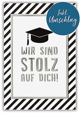 bsb Karte zur bestandenen Prüfung 11,5 x 17,0 cm - hochwertige Herzlichen Glückwunsch Karte - Wir sind stolz auf dich - Prüfung bestanden Karte mit Umschlag - Glückwunschkarte zu jedem Anlass