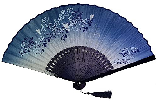 GFM® Bamboo Silk Handheld Folding Chinese Hand Fans for Summer, Wedding, Party Favour etc (FLSLK-MR-B) (FLSLK-MR-12)