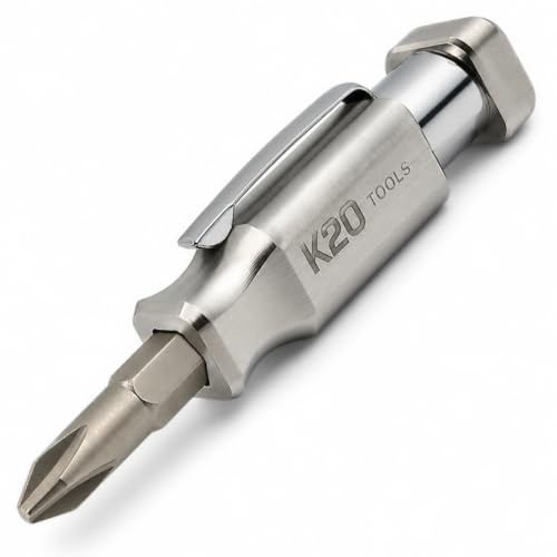 Pocket Screwdriver with Magnet and Clip - Double Ended Phillips and Flat Head - Made of Stainless Steel (Stainless Steel)