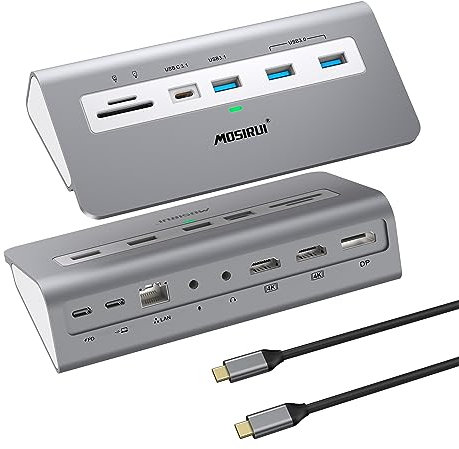 USB C Docking Station Dual Monitor,14 IN 1USB C Hub Multiport Adapter 3 Monitor with Dual 4K@60Hz HDMI,DisplayPort,2 USB3.0/3.1,RJ45,PD100W,Laptop USB Dock for MaBook,Dell,HP,All USB C Laptops