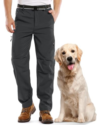 mosingle Mens Waterproof Fleece Lined Walking Trousers Soft Shell Hiking Warm Winter Ski Snow Pants with Zipper Pockets #6078-Grey-36