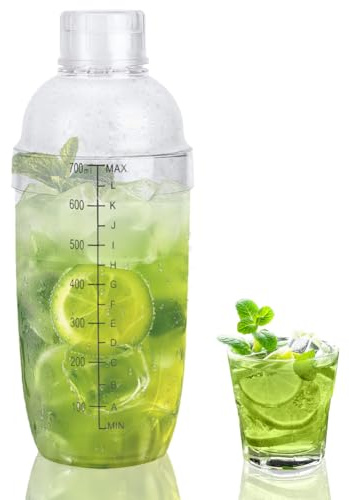 Coctelera de Plástico Transparente, Mezclador de Bebidas Manual con Escala y Colador, Mezclador Coctelera Botella de Taza para Cocina, Bar, Herramientas para Fiestas (700ml)