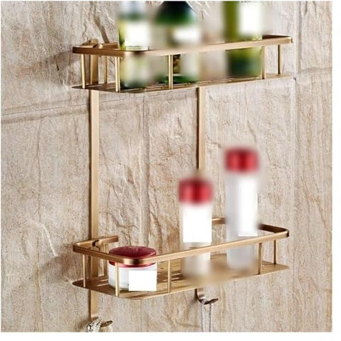 TANIDA Badezimmer-Regal-Organizer, Eck-Duschwand, Caddy, Wand, neues Kupfer, Bad, Dusche, Shoo-Halter, Regal, Korb, modisch, doppelschichtig (Farbe: einlagig) (Color : Double Layer)