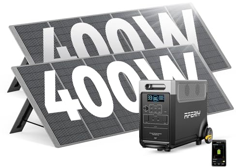 AFERIY 3600W Tragbare Powerstation 3840Wh mit 2x400W Solarpanel, Erweiterbar Auf 11520Wh LiFePO4 Solargenerator & 1,5Std Schnellladung,<10ms USV, 13 Ausgänge, mit APP, Reine SW 230V, für Notfall/Garte