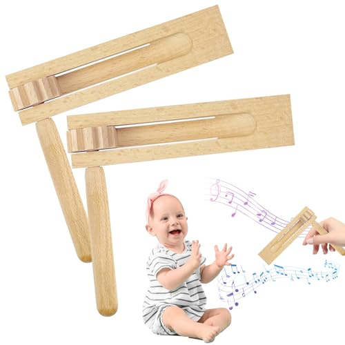 LETTERASHQP Carraca de madera para hacer sonidos, 2 piezas de trinquete de madera, instrumentos musicales, instrumentos musicales, instrumentos de trinquete de madera, juguetes para fiestas, eventos