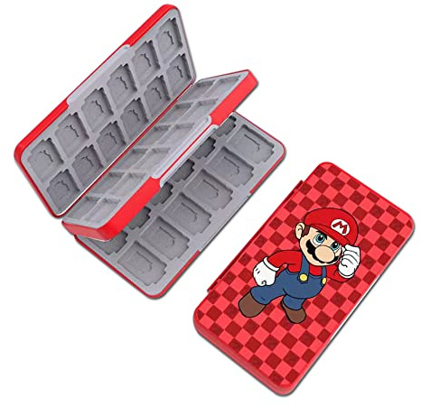 PERFECTSIGHT Carina custodia per carte da gioco per Nintendo Switch/Switch Lite/OLED, custodia per 24 cartucce per carte da gioco e 24 schede SD, scatola portatile compatta Kawaii, Malio Rosso, 48