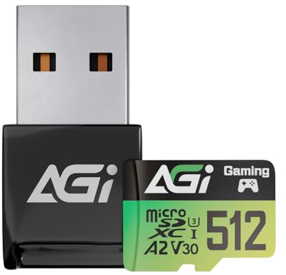 AGI TF138 512 Go Carte Mémoire MicroSDXC avec Adaptateur et Lecteur USB | Kit 3 en 1 avec lecteur de carte Type A USB 3.0 OTG. Pour PC, ordinateur portable, smartphone