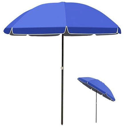 PQPQLI Runden Sonnenschirm Balkonschirm Neigbar Uv-Beständig Wasserdicht, Knickbarer Strandschirm Gartenschirm Terrassenschirm, Für Balkon Garten Terrasse Strand(Blue,240cm)
