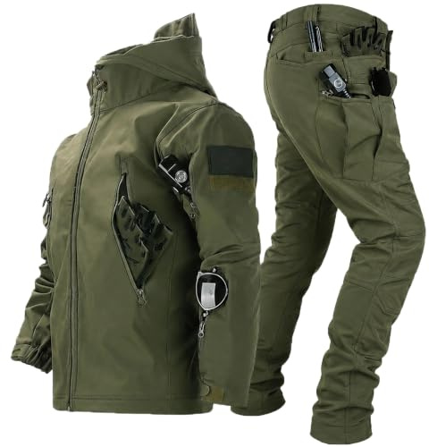 TAUIANE Ensemble De Combinaison De Ski Deux PièCes pour Hommes, Veste Softshell pour Hommes, Combinaison Snowboard 2 PièCes, Ensembles Combinaisons Combat Militaires ImperméAbles,Vert,XL
