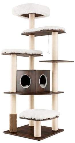 FANTASK Árbol rascador para Gatos de 6 Niveles, casa de Juegos para Gatos con Cueva y Alfombrillas, árbol de Actividad, trepadora