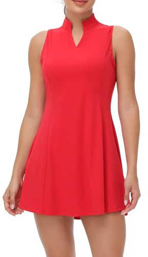Tennis-/Golfkleid für Damen, Workout, aktive athletische Kleider mit Shorts, 2-teiliges Set, Outfits, süße Kleidung, Sommer, Rot/Ausflug, einfarbig (Getaway Solids), Mittel