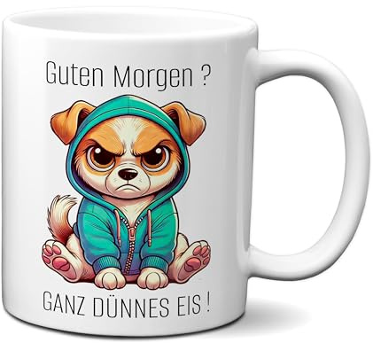 TassenKing - Tasse mit Spruch lustig Hund Morgenmuffel Witz Geschenkidee Kaffeetasse Humor Geschenk für Verschlafen Kaffeebecher Witz Becher (weiß)