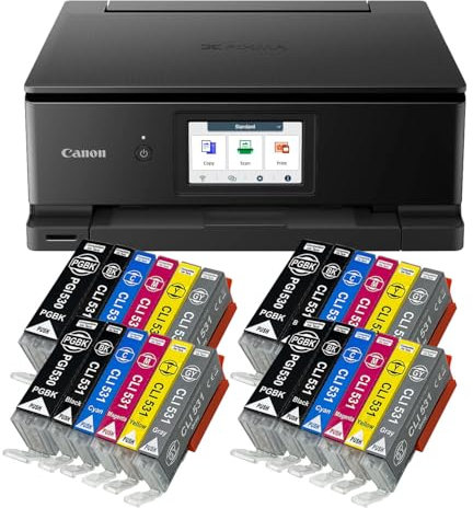 IC-Office TS8750 Tintenstrahl Multifunktionsdrucker 3-in-1 (Drucken, Kopieren, Scannen, SD-Karte, Duplex, WLAN, AirPrint) schwarz + 24 XXL Tintenpatronen