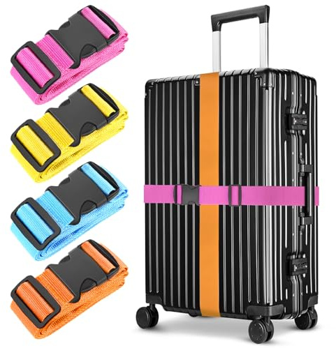 Collskid 4 Stück Koffergurt Kofferband für Reisegepäck mit 2-stufiger Schnalle, Einstellbare kofferband Gurt, Gepäckband für Schnell erkennen Gepäck Reisetasche (Blau+Orange+Rosa+Gelb)