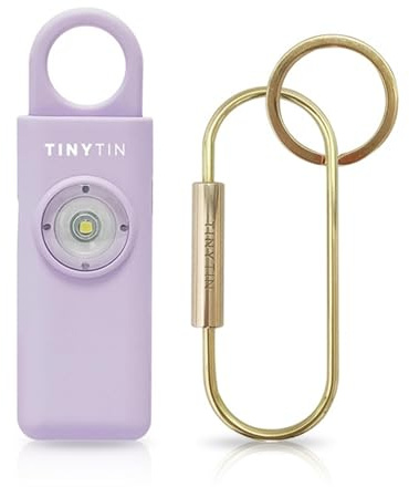 TinyTin Alarme de sécurité personnelle, Bright Lavender, Outil d'autodéfense, Alarme de sécurité féminine originale avec sirène, lumière stroboscopique LED et porte-clés, 130 dB, rechargeable