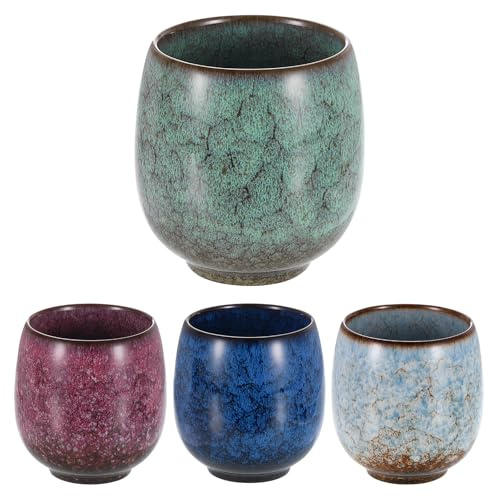 sourcing map Chinese Ceramic Teacups 5.75oz Traditional Gong Fu Tea Set Ceramic Mate Teacup Japanese No Handle Small Coffee Cup for Mate Tea Coffee Wine Drinks, 4 Colors