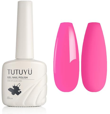 TUTUYU Hot Rose Pink Gel Nail Polish, 12 ml Soak Off UV LED Lamp Bright Rose Pink Gel Polish for Manicure Salon or Nail Art Starter