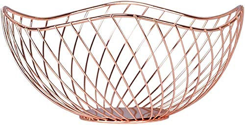 Fruit Basket - Metal Fruit Basket, Bread Snack Storage Basket, Iron Fruit Basket Vegetable Basket Drainer Basket for Home Living Room Snack Fruit Plate-Rose Gold