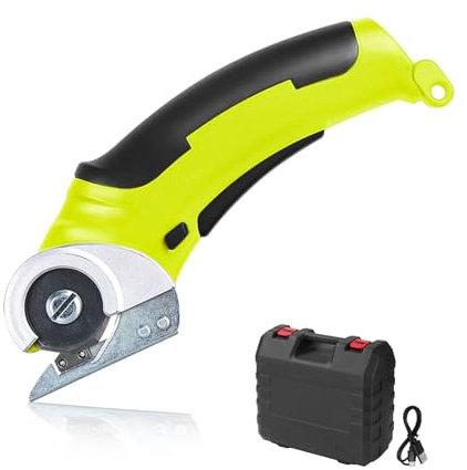 Ciseaux électriques sans fil - Rechargeable - Cutter rotatif pour tissus, travaux manuels, couture, carton, tapis, cuir, plastique avec boîte de protection