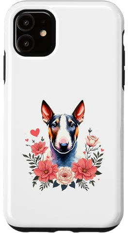Custodia per iPhone 11 Roses Flowers Miniature Bull Terrier Mini Bull