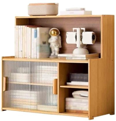 ZENY896V Büroschrank Desktop-Bücherregal mit Kunststoff-Schranktür, mehrstufiges Bambus-Aufbewahrungsregal, for Heimarbeitszimmer oder Büro-Präsentationsregal Modernes Büromöbel