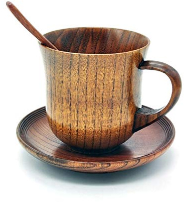 HFGDRH Tazzine da Caffè Vintage, 3Pcs Set di legno, Tazza, Piattino Cucchiaio Insieme di caffè in grani Strumenti Accessori