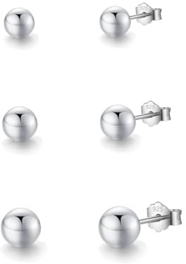 HinDaLi 3 Paires Boules Boucles d'oreilles en Argent 925 pour Femme Fille | Boucles d'oreilles Boules Femme Argent Petite Clous d'oreilles Argent Piercing Rond Boucles d Oreilles Femme