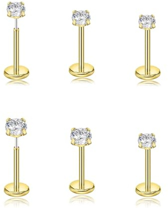 DAILI 20G Tragus Helix Piercings Gold Titan, Nasenpiercing Chirurgenstahl Piercing Ohr Conch Piercings Silber Nasenstecker Zirkonia Nostril Piercing für Frauen Männer