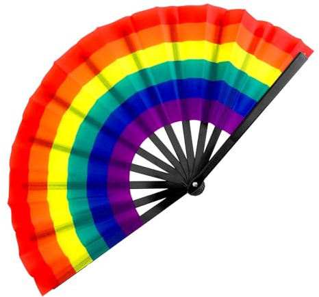 Grevosea Rainbow Folding Fans Handheld Folding Hand Rave Fan for Pride Day LGBT Pride Accessories Clacking Fans for Line Dancing Festival Events Rave Performances & Cosplay