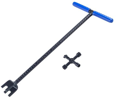 Flylin 16in Water Meter Key Kit, Steel T Handle Curb Key and 4-Way Triangle Square Utilities Key, Multifunction Water Shut Off Wrench for Curb Main Water Shutoff/Valve/Faucets (Blue)