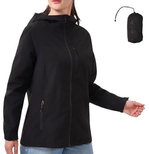 PYALT Veste de pluie imperméable et pliable pour femmes avec capuche, coupe-vent léger et respirant pour la randonnée, le voyage et le trekking à vélo Black M