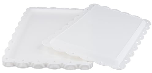 PINGEUI 6 Pack White Plastic Serving Tray, 36.5x23.5cm Rectangular Plastic Food Platters with Lace Rim for Party, Wedding, Buffet, Catering, Restaurant