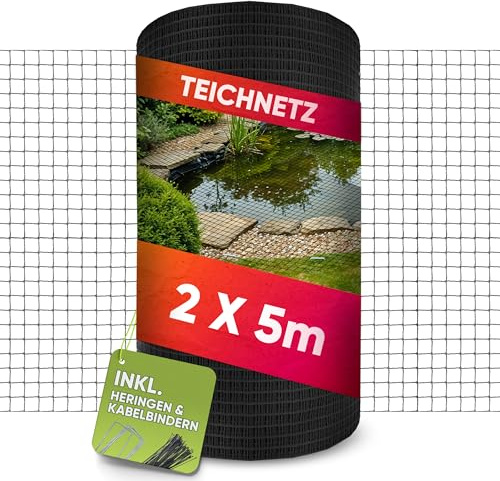 Teichnetz feinmaschig, 2 x 5 Meter, Witterungs- & UV-beständig, Vogelnetz, Hühnernetz, Balkonnetz, Netz Garten, taubennetz, laubnetz, volierennetz gegen tauben
