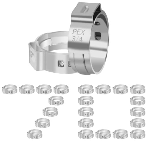 Kodilin 70-Pack 3/4 Pex Crimp Rings, Heavy-Duty 304 Stainless Steel Single Ear Pex Clamps Wider & Thicker Pex Cinch Clamps for Superior Grip & 360° Seal, Fits PEX Tubing Pipe Fitting Connections