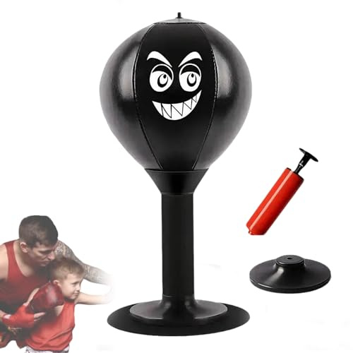 Palla da boxe antistress da scrivania, con ventosa e faccia, per ufficio/casa, giocattolo per la gestione della rabbia per adulti e adolescenti (altezza 40 cm, pratica silenziosa) (nero)