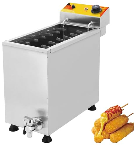 Feiphla Corn Dog Fryer Commercial Cheese Hot Dog Sticks Maker Machine Cheese for Restaurant, Adjustable Temperature Cheese Hot Dog Sausage Grill Stove Sticks Fryer Electric
