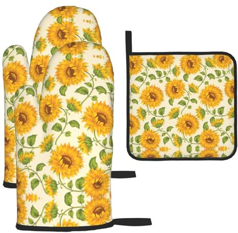 Bellissimo set di presine da forno a forma di girasole, resistenti al calore, con elegante design stampato per una cottura sicura