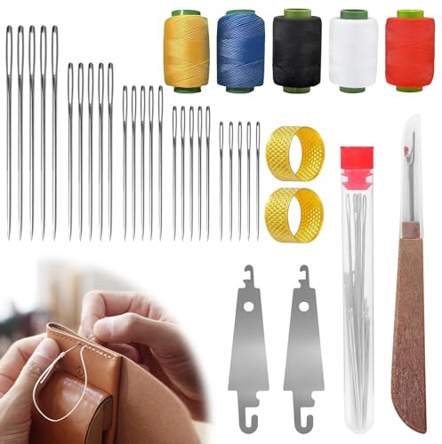 Big Eye Stahl-Nähnadel-Set, 37-teiliges Edelstahl-Nadeln zum Handnähen, Big Eye Stahlnadel-Set mit großem Auge – lange und dünne handgefertigte Quilt- und Nähnadeln für DIY-Nähen Anfänger (C)