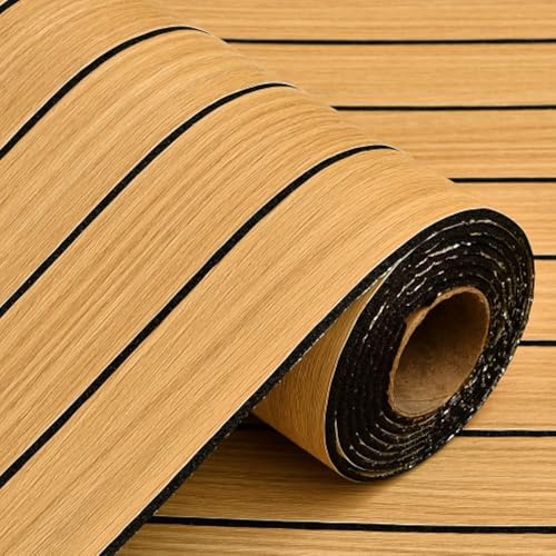 Wood Wall Panels,40 x 300 cm Brown Self Adhesive Wood Grain Slat 3D Wall Panel Soundproof Wall Panel Vinyl Roll Self Adhesive Foam Wooden Slat Wallpaper for TV Background Bedroom Living Room