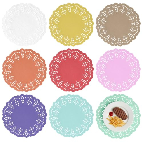Grevosea 180 Stück Papierdeckchen Rund Bunt Tassenuntersetzer Papier Spitzenpapier Papierdeckchen Tischset Papier Tortenspitze Küche Backpapier Für Kuchen 3.5Inch