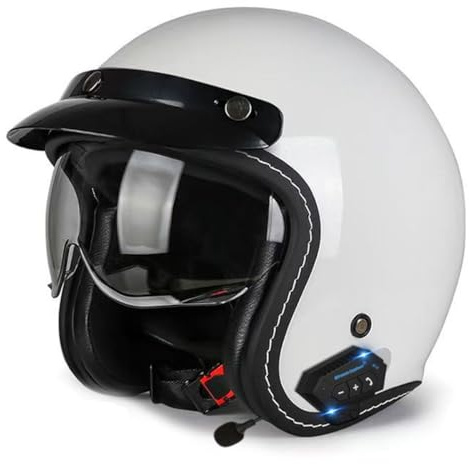 Casco Moto Jet Bluetooth Integrato Mezzo Casco Vintage Scooter Con Visiera Parasole HD Casco Da Motociclista Per Uomini E Donne DOTECE Omologato Casco A Scodella 1,XXL:63-64CM