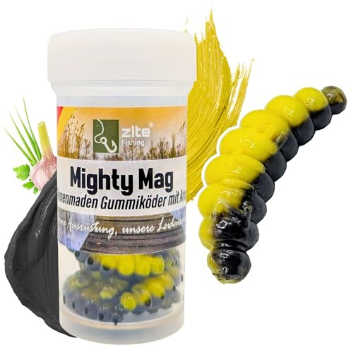 Zite Fishing Mighty Mag Mix 12 STK - Bienenmaden Imitat 2,8cm Forellenköder Neuheiten – Gummiköder Forellen-Angeln - Phthalatfrei mit Aroma, Forellen Köder, Angelköder (11. Schwarz Gelb Knoblauch)