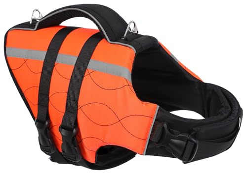 KONVINIT Schwimmweste Hund mit Integriertem Tragegriff, Reibungsfrei, Anatomisch Geformt, Reflektierend Sicherheitsweste für Wasser– Dog Life Jacket Ideal für Wassersport & Sicherheit