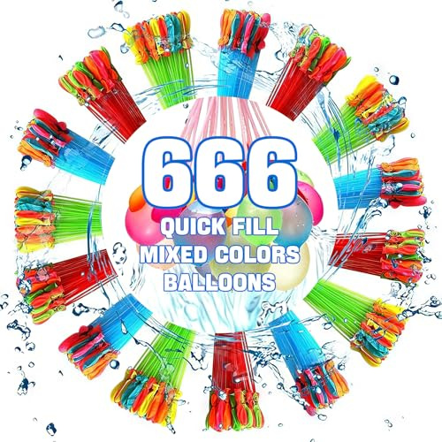 weiclianhp 666 Stück Wasserbomben Selbstschließend, Wiederverwendbare Wasserballons mit Wasserhahn Anschluss, Sekunden Schnellfüller, für Strände,Poolparty,Strände