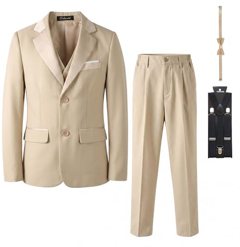 LOLANTA 5 pièces Smoking Garçon Enfant - Costume Cérémonie Mariage avec Noeud Papillon, Tenue de Soirée pour Garçon 2-14 Ans