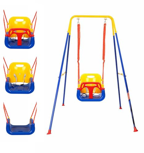 3-in-1 Toddler Swing Set Removable Seat with Guardrails for Kids 6-36 Months