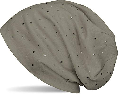 styleBREAKER dammössa dekorerad med eleganta strasstenar, lång beanie, 04024037, Beige, En Storlek