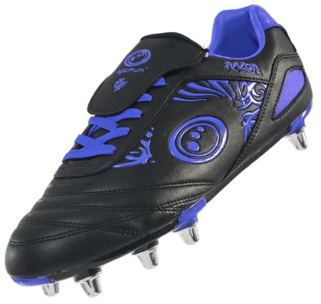 Optimum Razor Rugby Boots | Robust material, snörning – lätt | flexibelt och bekvämt nätfoder | flerfärgad, senior 8 stift och junior 6 stift tillgängliga, Junior blå, 43 EU