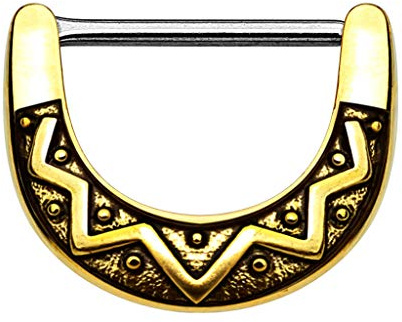 Piercingfaktor Brustpiercing Brustwarzen Intimpiercing Nippelpiercing Barbell Intim Nippel Brust Piercing Tribal Clicker Ring Schild Gold 1,6mm